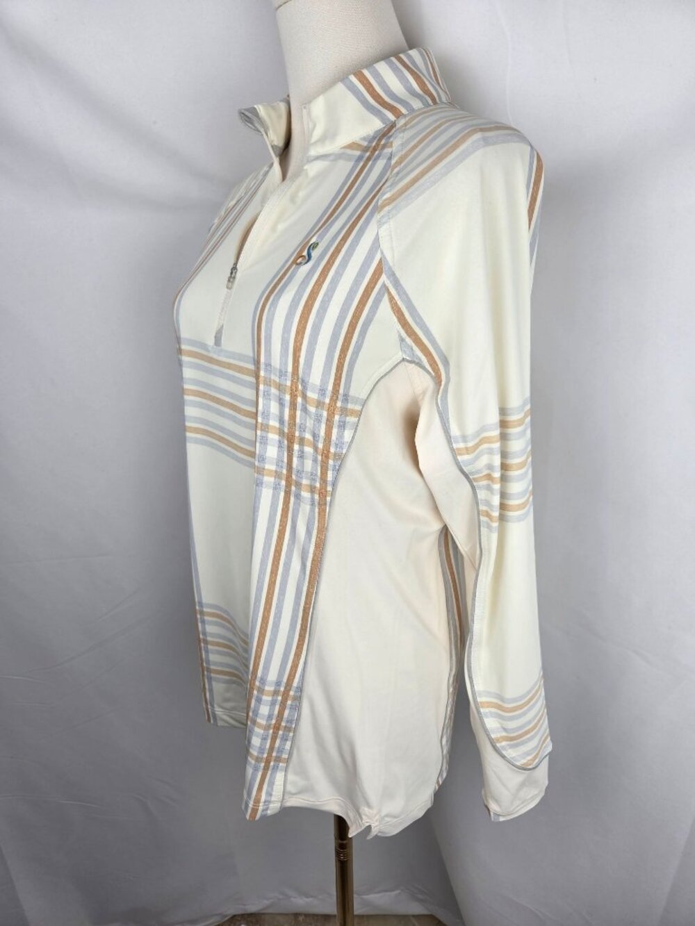 Peter Millar Womens Ivory Plaid UPF 50+ Quarter-Zip Sun Shirt Medium Golf EUC - Picture 5 of 12